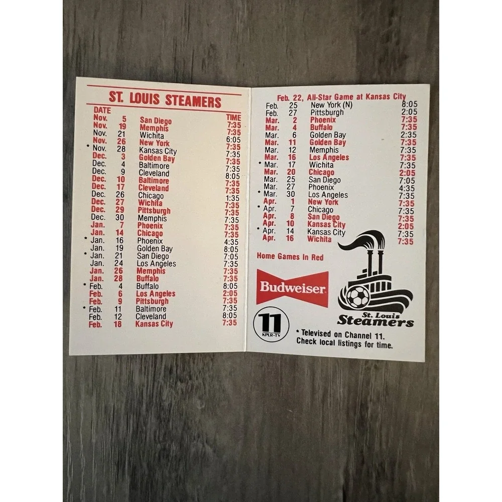 1984-85 St Louis Steamers Season Schedule Calendar Indoor Soccer MISL Good Cond!